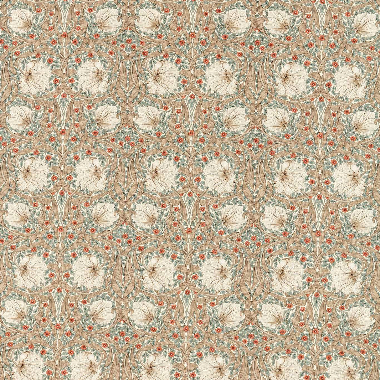 Morris & Co Pimpernel Linen/Coral Fabric
