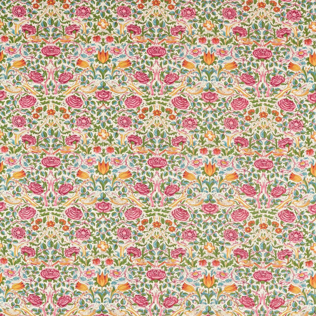 Morris & Co Rose Boughs Green/Rose Fabric