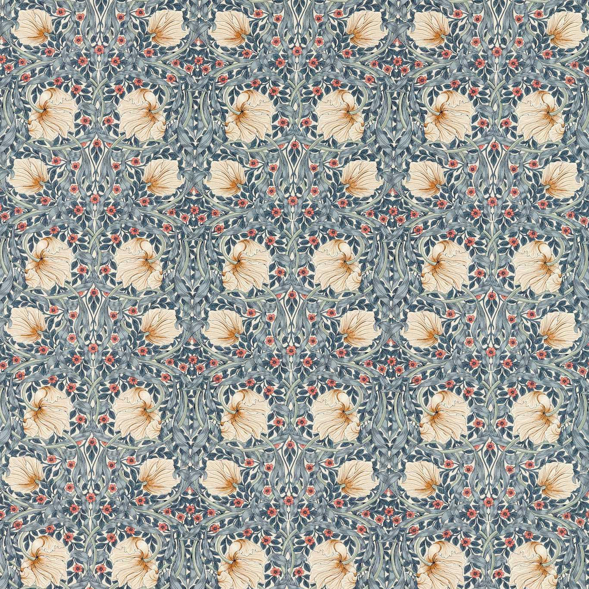 Morris & Co Pimpernel Woad/Coral Fabric
