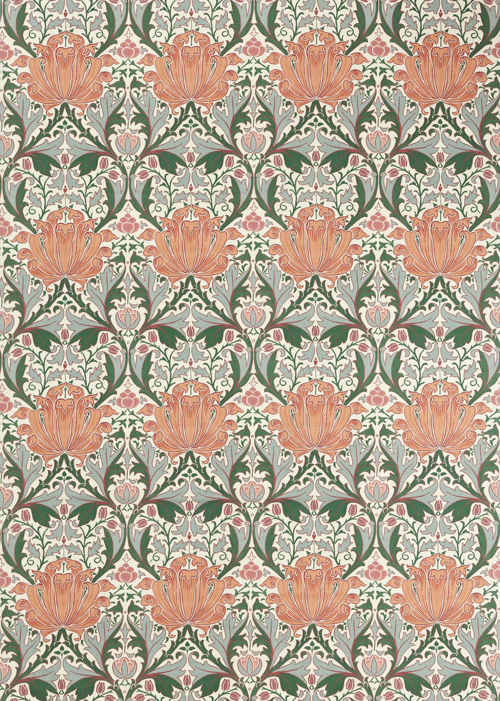 Morris & Co Helena Peach/Teal Fabric