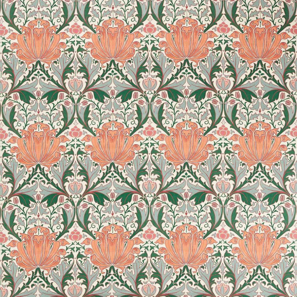 Morris & Co Helena Peach/Teal Fabric