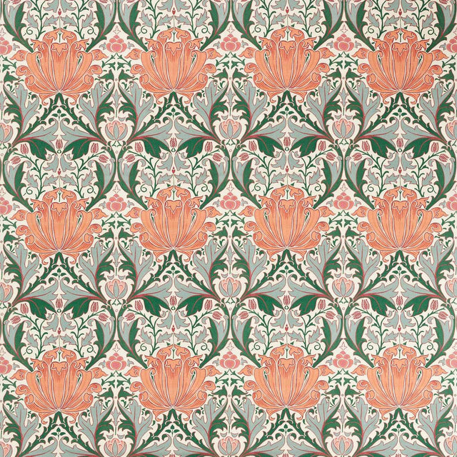 Morris & Co Helena Peach/Teal Fabric
