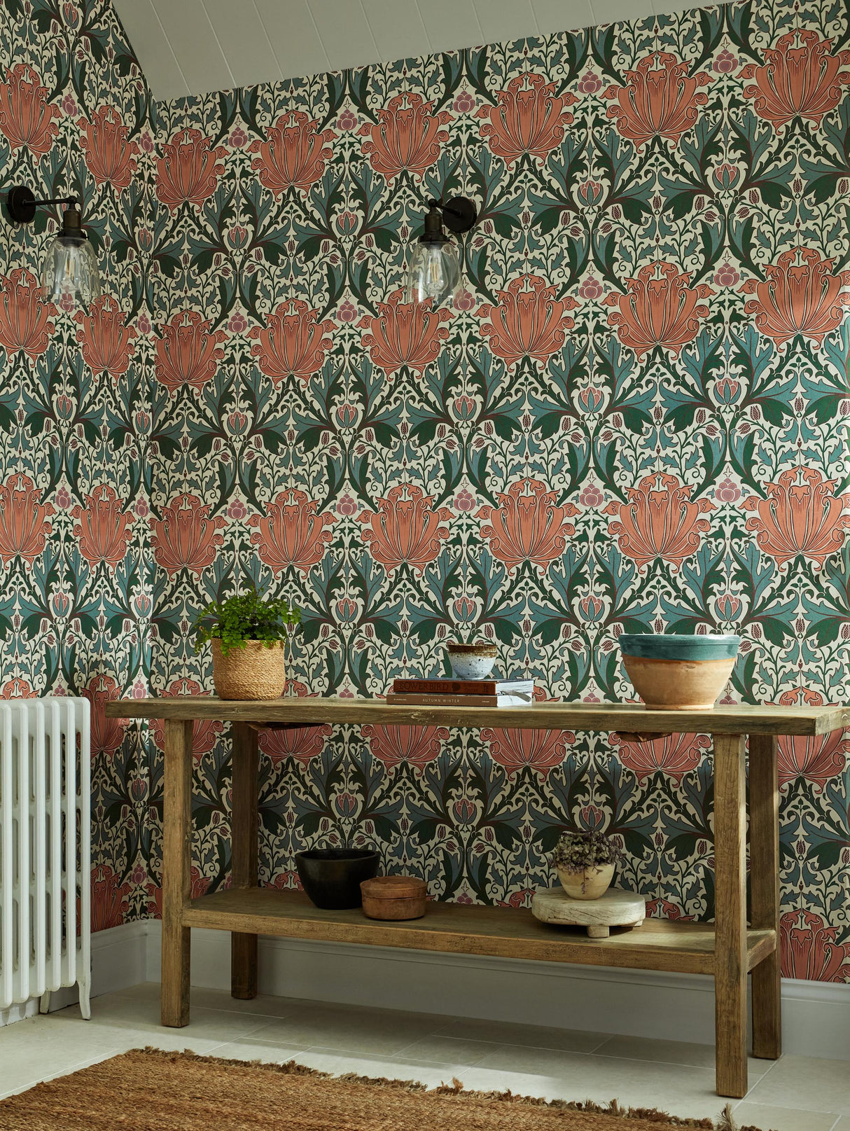 Morris & Co Helena Peach/Teal Wallpaper