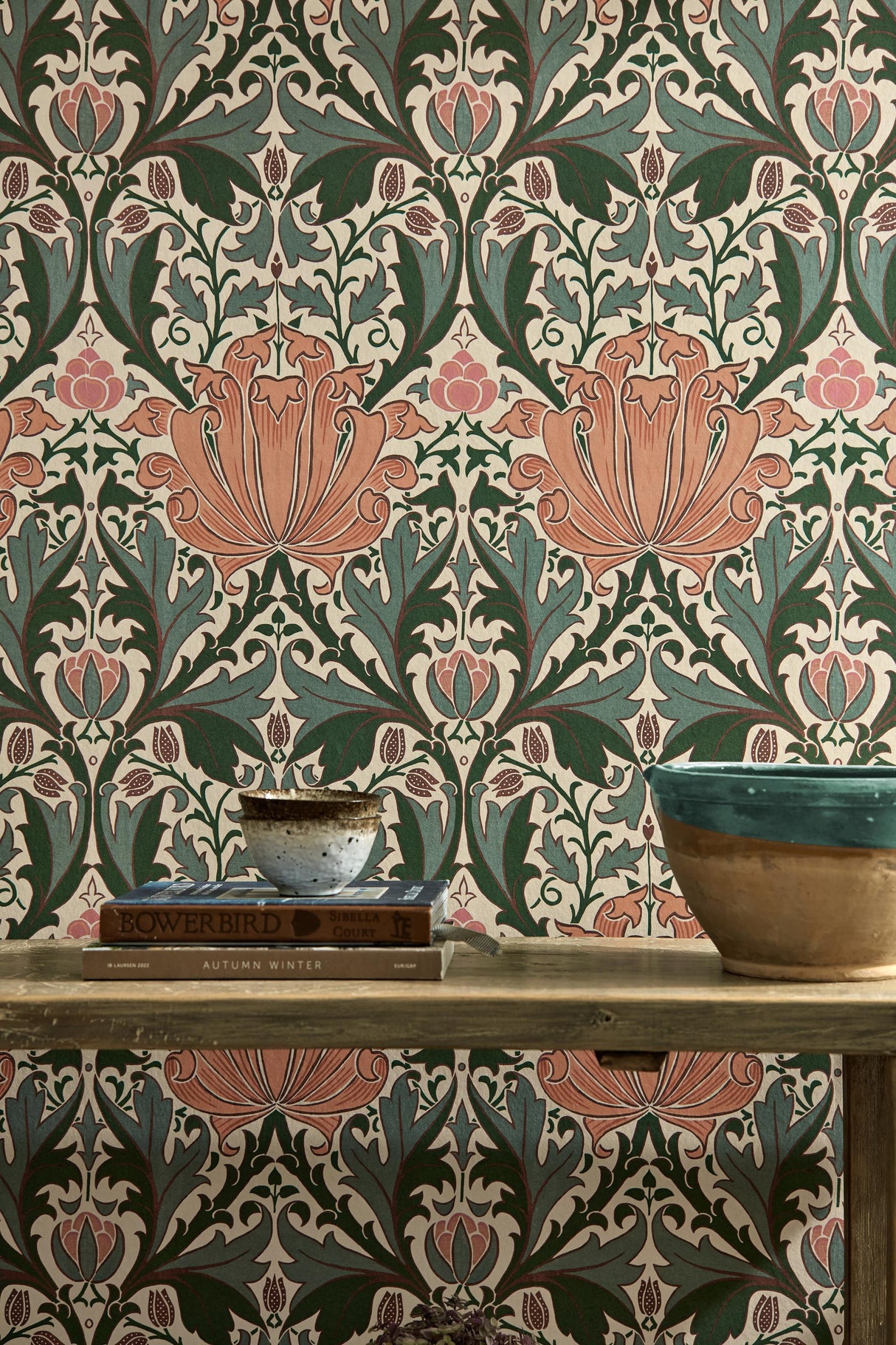 Morris & Co Helena Peach/Teal Wallpaper