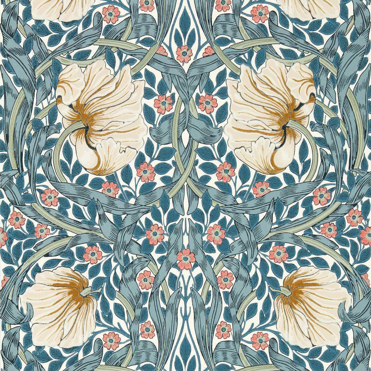 Morris & Co Pimpernel Woad/Coral Wallpaper