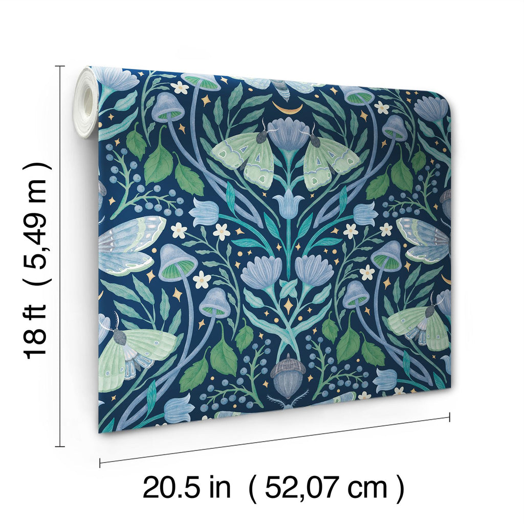 RoomMates Enchanted Forest Damask Blue Peel and Stick Blue Wallpaper