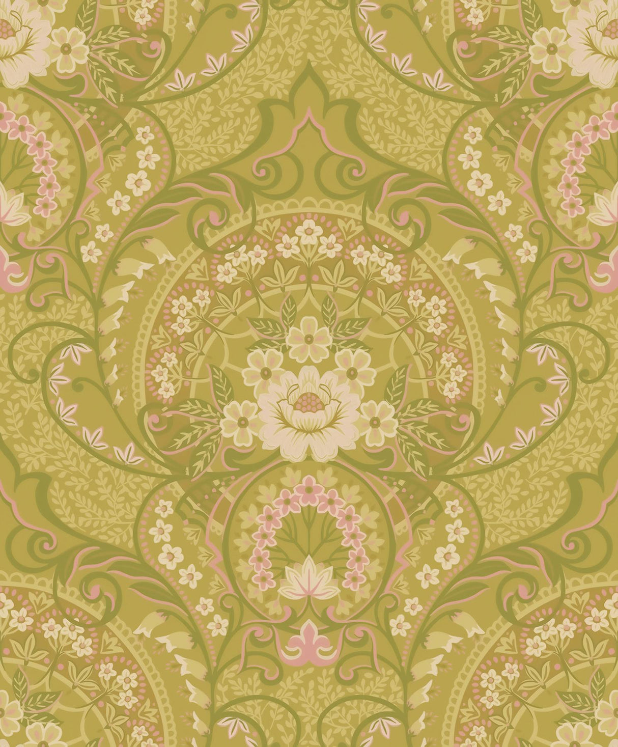 Brewster Home Fashions Nasrin Chartreuse Damask Wallpaper