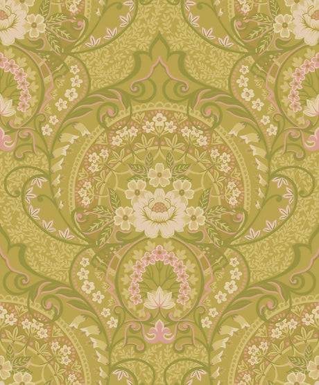 Brewster Home Fashions Nasrin Chartreuse Damask Wallpaper