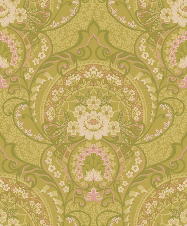 Brewster Home Fashions Nasrin Chartreuse Damask Wallpaper