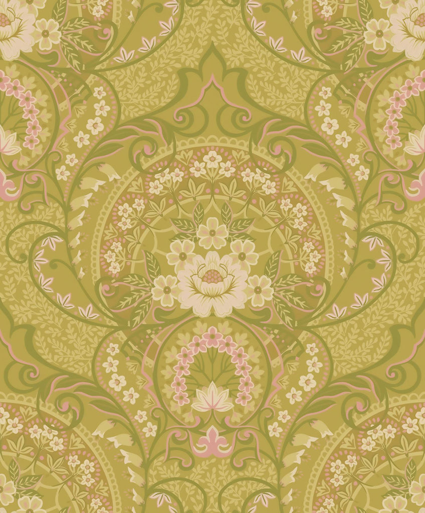 Brewster Home Fashions Nasrin Chartreuse Damask Wallpaper
