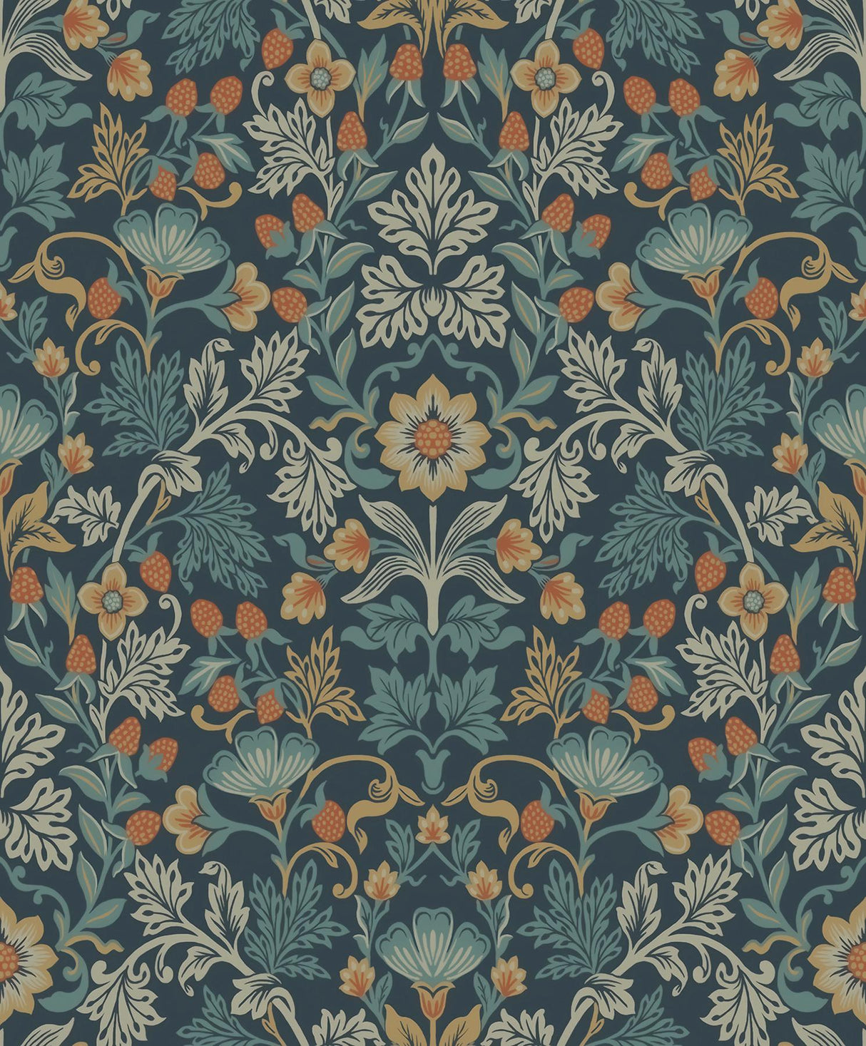Brewster Home Fashions Lila Blue Strawberry Floral Wallpaper