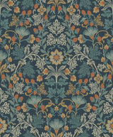 Brewster Home Fashions Lila Blue Strawberry Floral Wallpaper