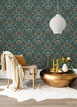 Brewster Home Fashions Lila Blue Strawberry Floral Wallpaper