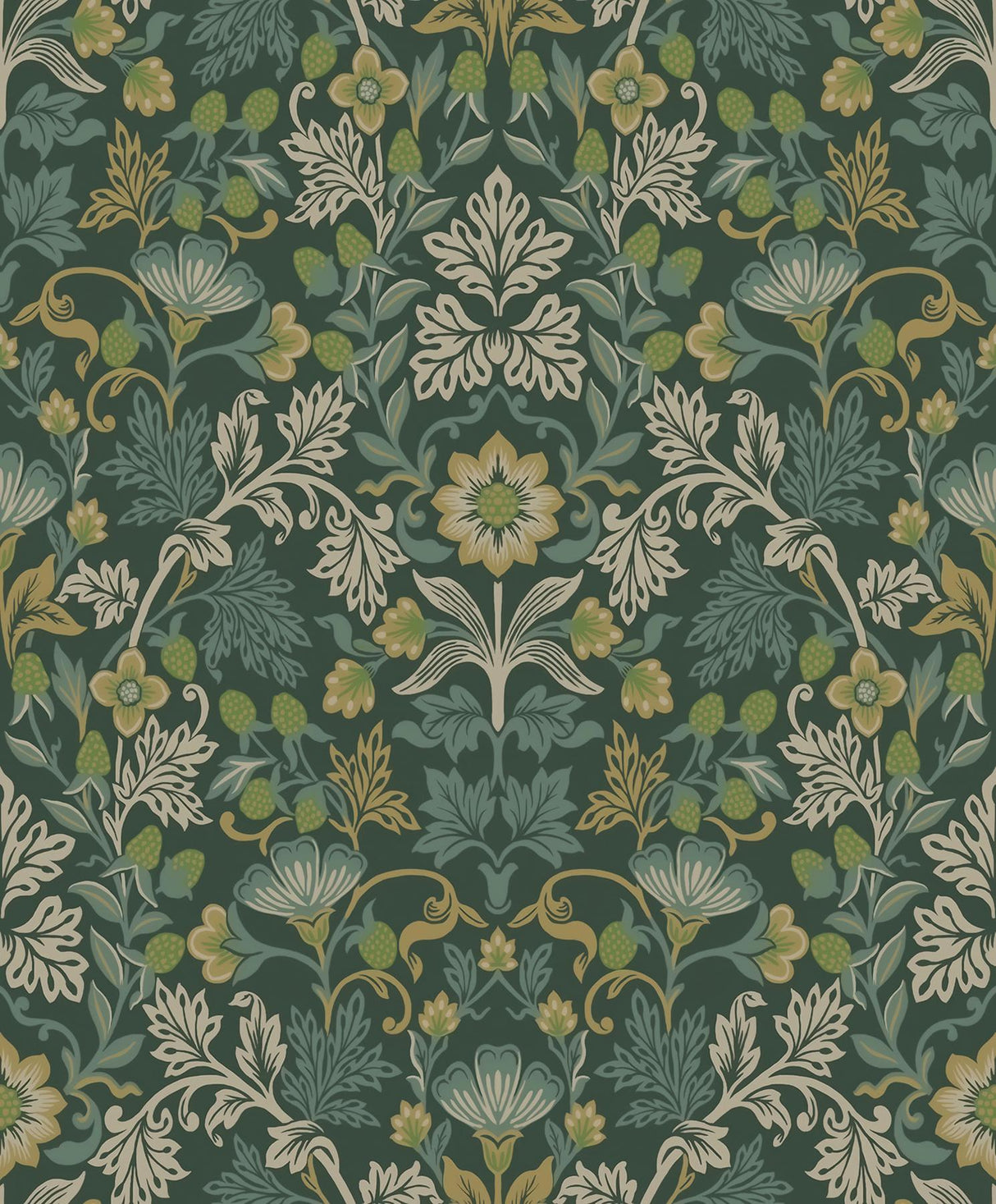 Brewster Home Fashions Lila Teal Strawberry Floral Wallpaper