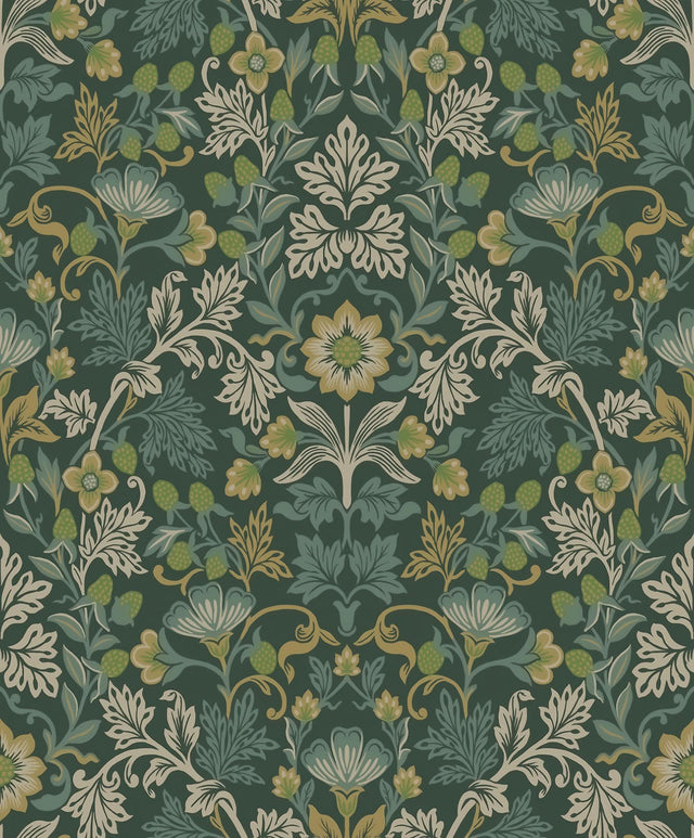 Brewster Home Fashions Lila Teal Strawberry Floral Wallpaper