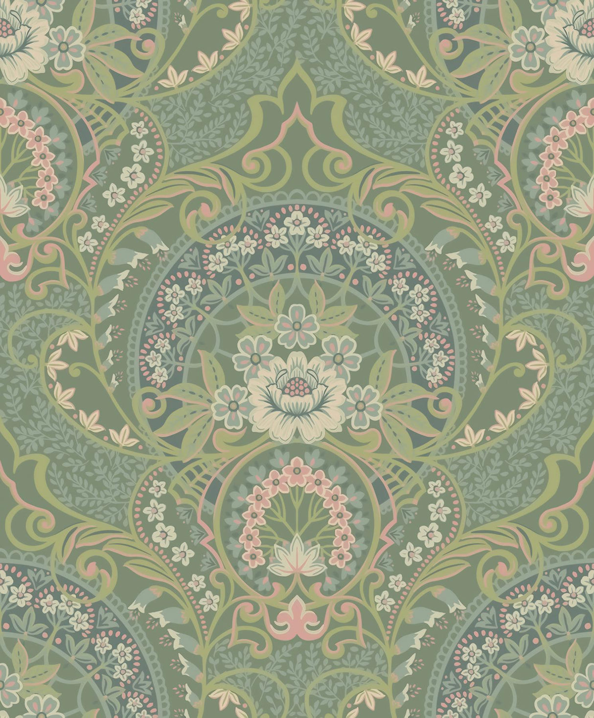 Brewster Home Fashions Nasrin Sea Green Damask Wallpaper