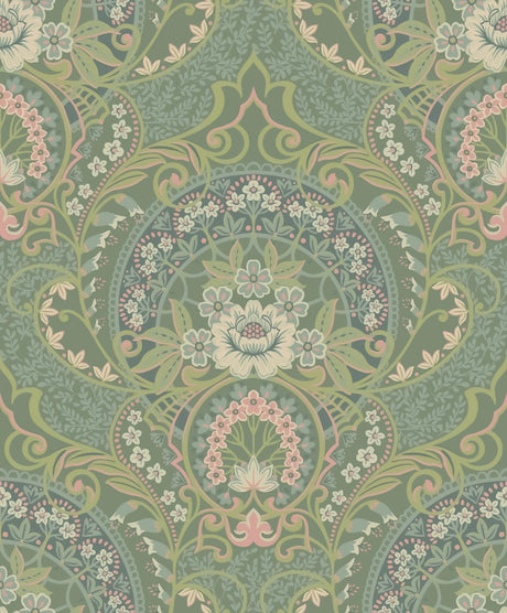 Brewster Home Fashions Nasrin Sea Green Damask Wallpaper