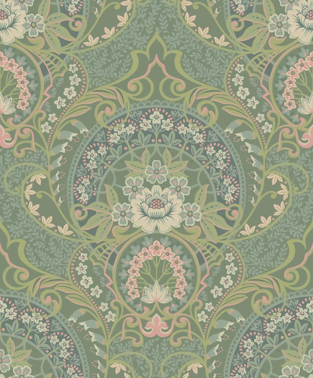 Brewster Home Fashions Nasrin Sea Green Damask Wallpaper