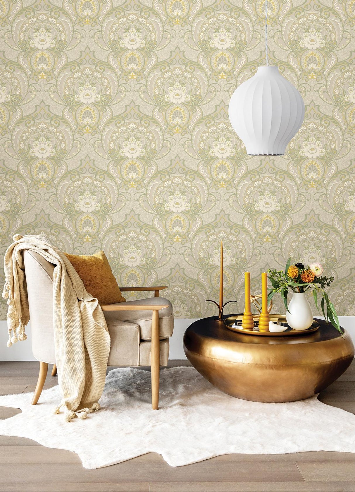 Brewster Home Fashions Nasrin Light Grey Damask Wallpaper