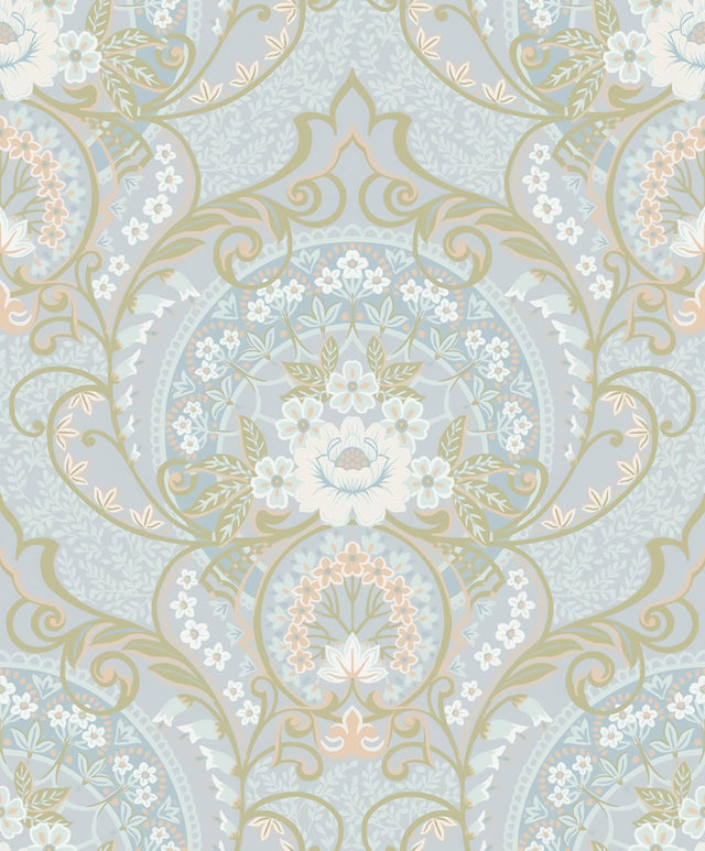 Brewster Home Fashions Nasrin Light Blue Damask Wallpaper