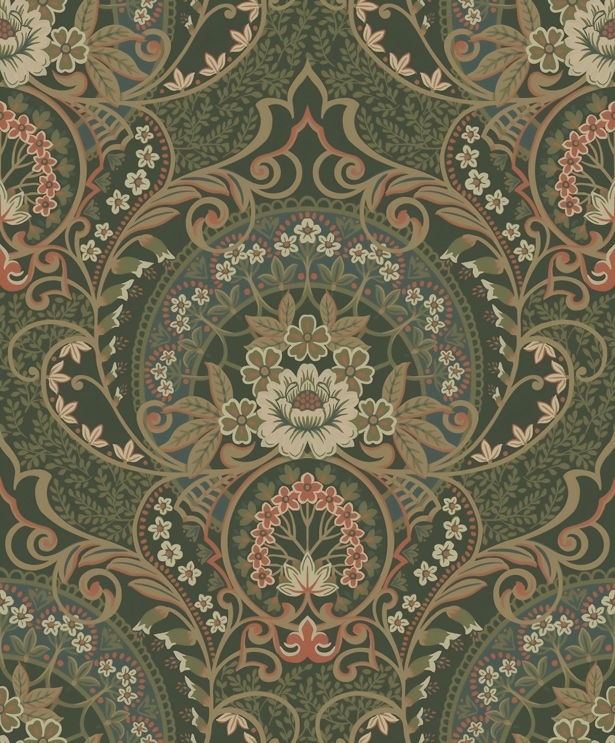 Brewster Home Fashions Nasrin Dark Green Damask Wallpaper