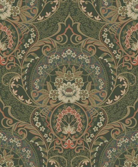 Brewster Home Fashions Nasrin Dark Green Damask Wallpaper