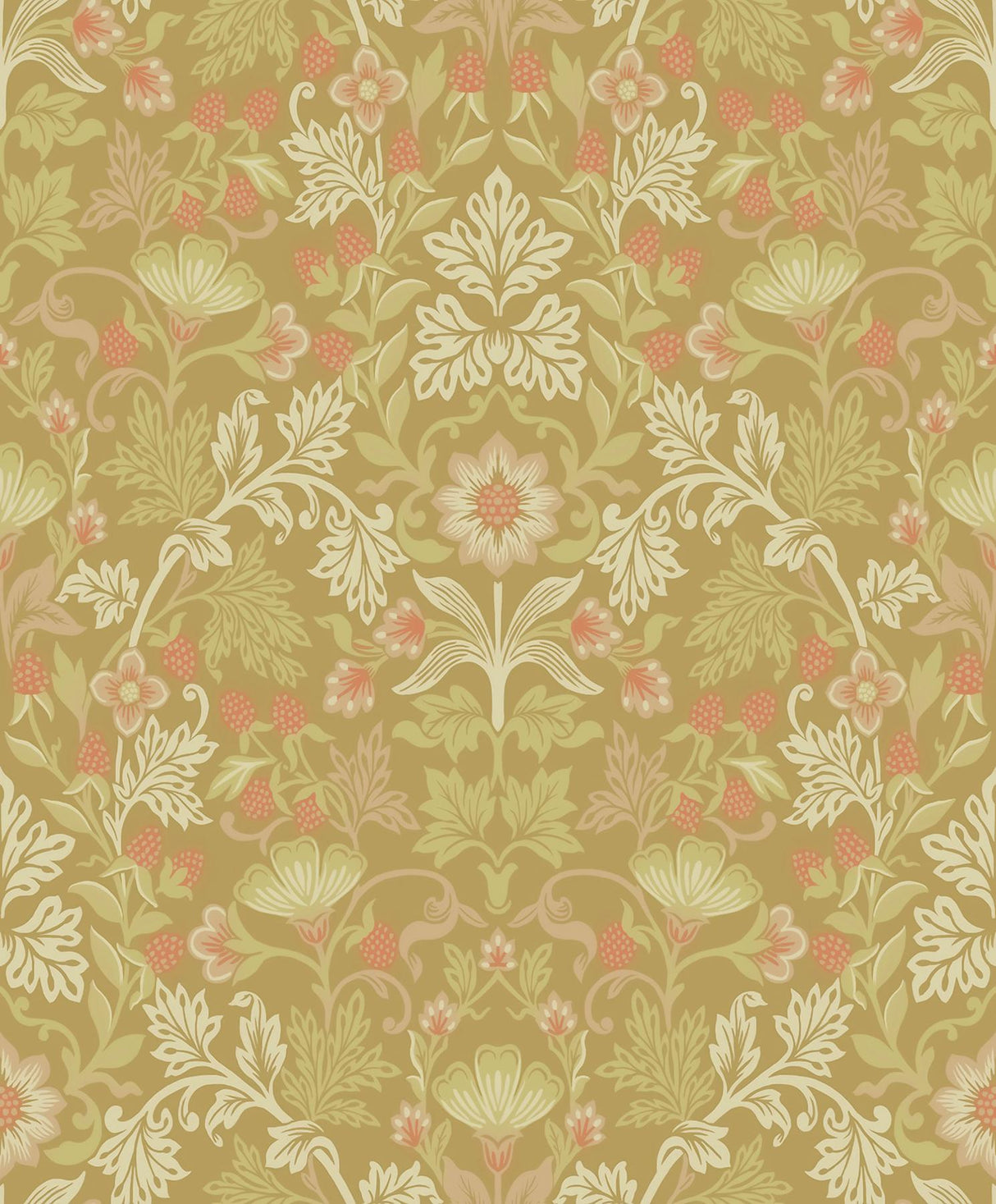 Brewster Home Fashions Lila Gold Strawberry Floral Wallpaper