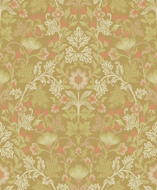 Brewster Home Fashions Lila Gold Strawberry Floral Wallpaper
