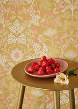 Brewster Home Fashions Lila Gold Strawberry Floral Wallpaper