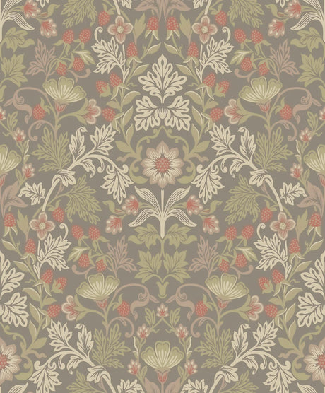 Brewster Home Fashions Lila Moss Strawberry Floral Wallpaper