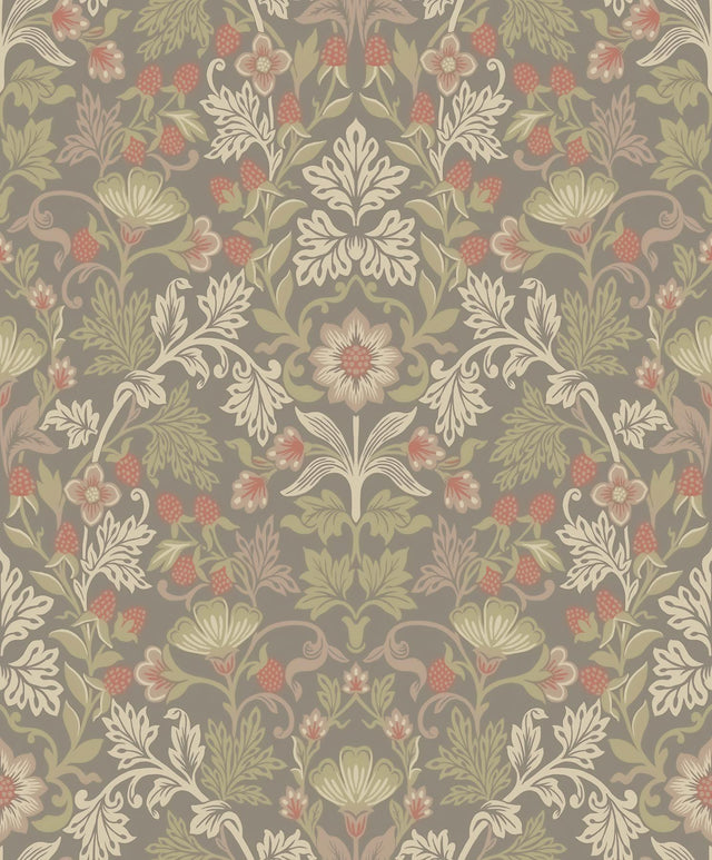 Brewster Home Fashions Lila Moss Strawberry Floral Wallpaper