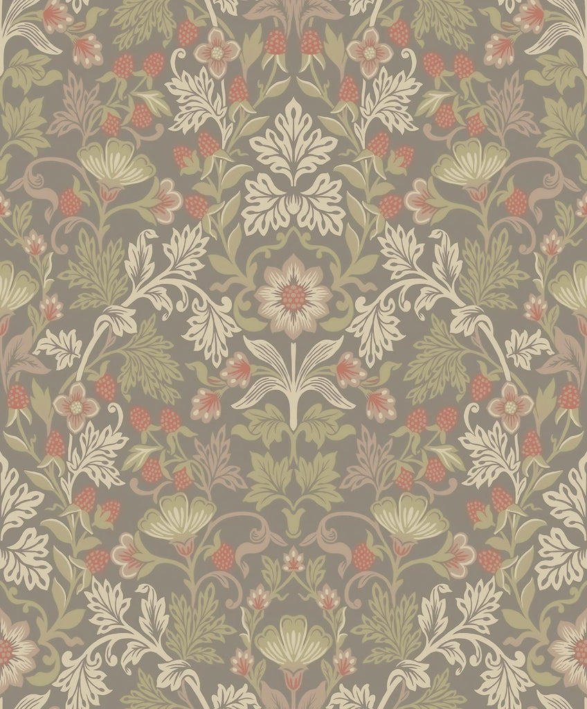 Brewster Home Fashions Lila Moss Strawberry Floral Wallpaper