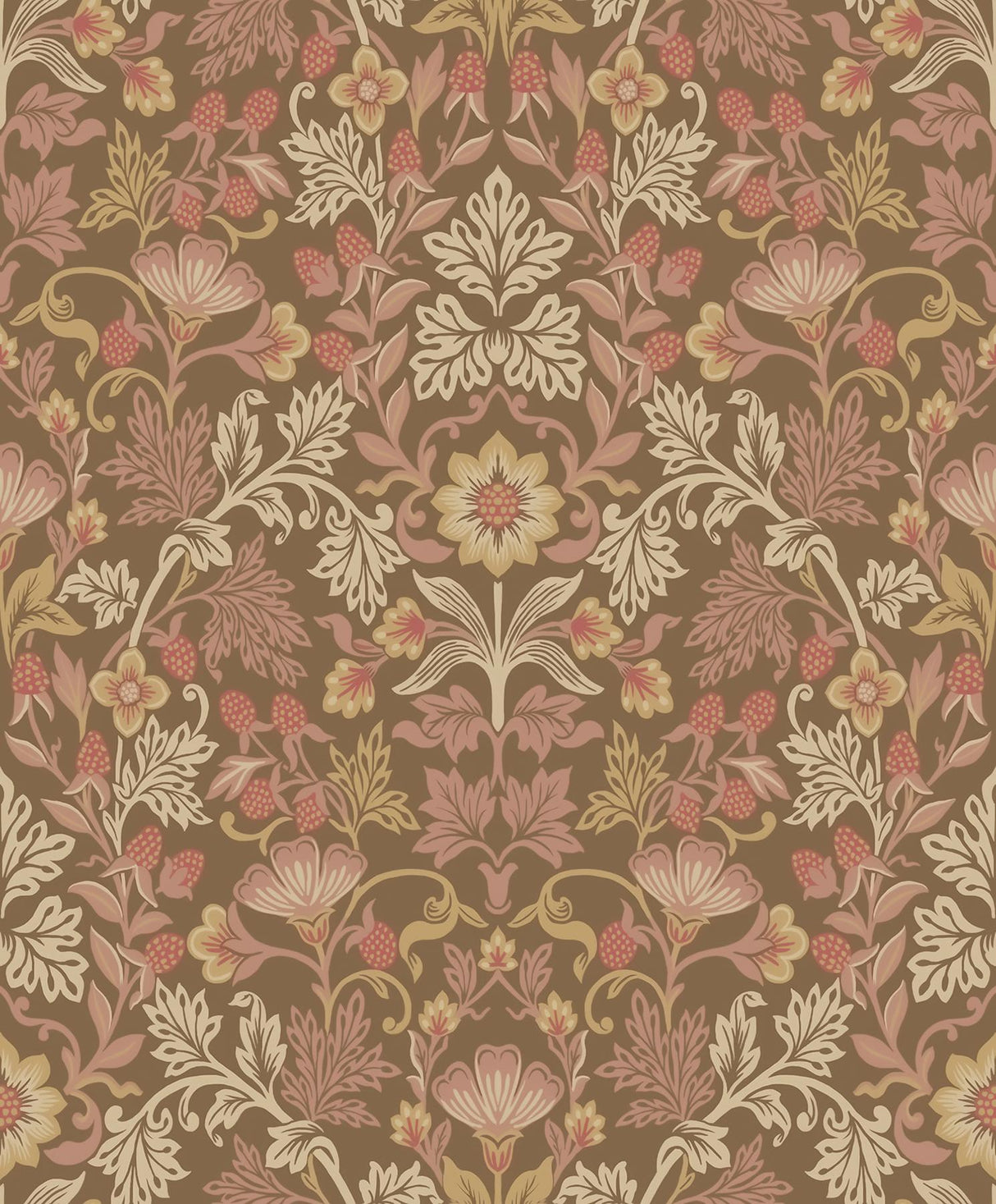Brewster Home Fashions Lila Pink Strawberry Floral Wallpaper
