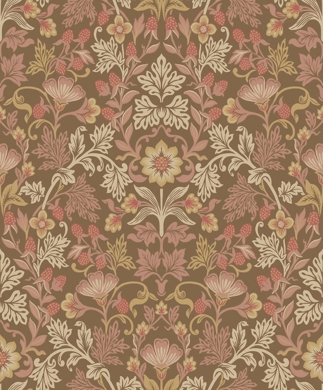 Brewster Home Fashions Lila Pink Strawberry Floral Wallpaper