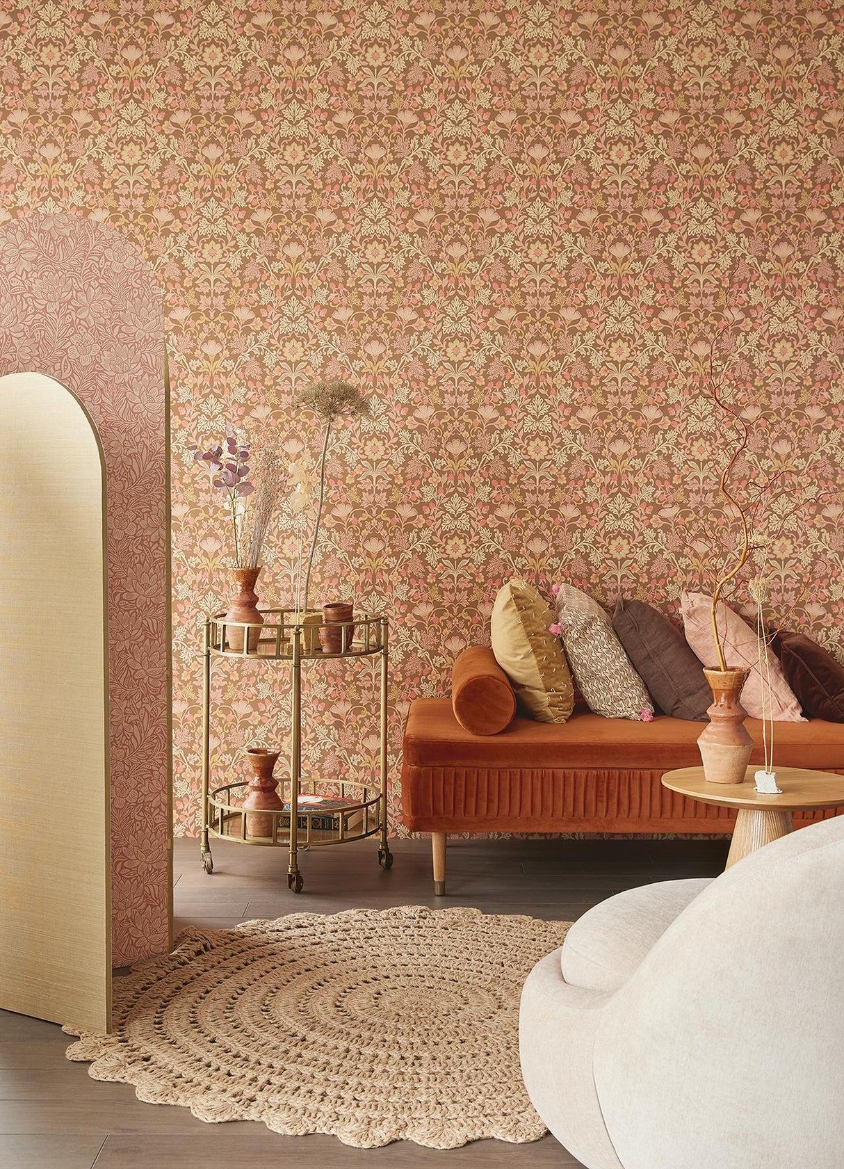Brewster Home Fashions Lila Pink Strawberry Floral Wallpaper