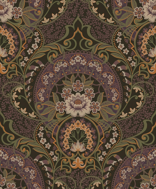 Brewster Home Fashions Nasrin Purple Damask Wallpaper