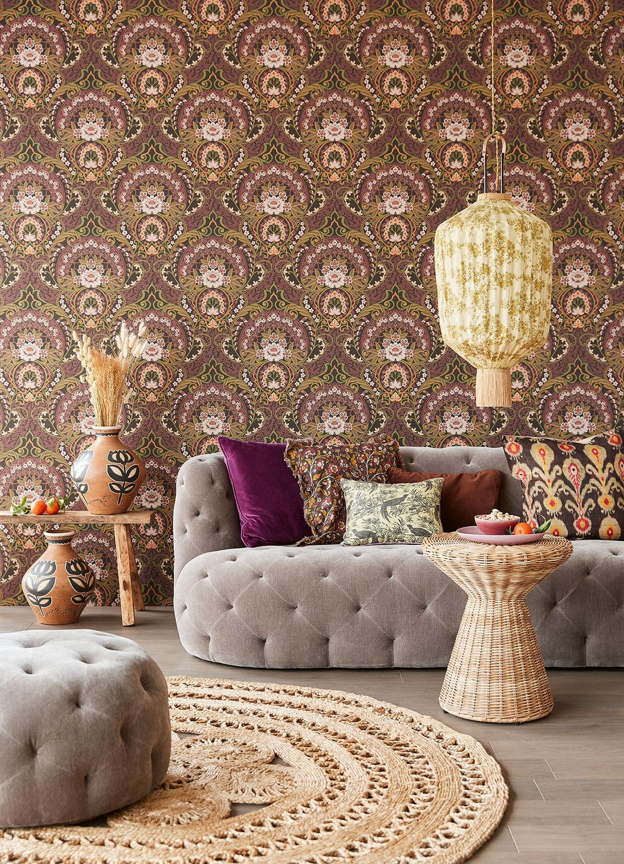 Brewster Home Fashions Nasrin Purple Damask Wallpaper