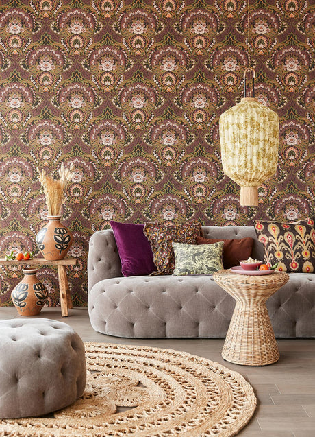 Brewster Home Fashions Nasrin Purple Damask Wallpaper