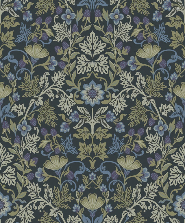Brewster Home Fashions Lila Periwinkle Strawberry Floral Wallpaper
