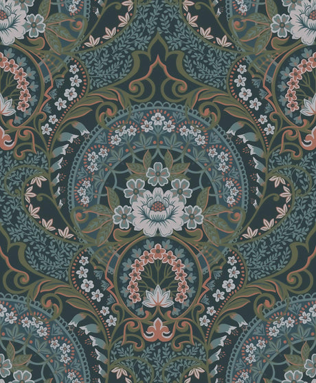 Brewster Home Fashions Nasrin Blueberry Damask Wallpaper