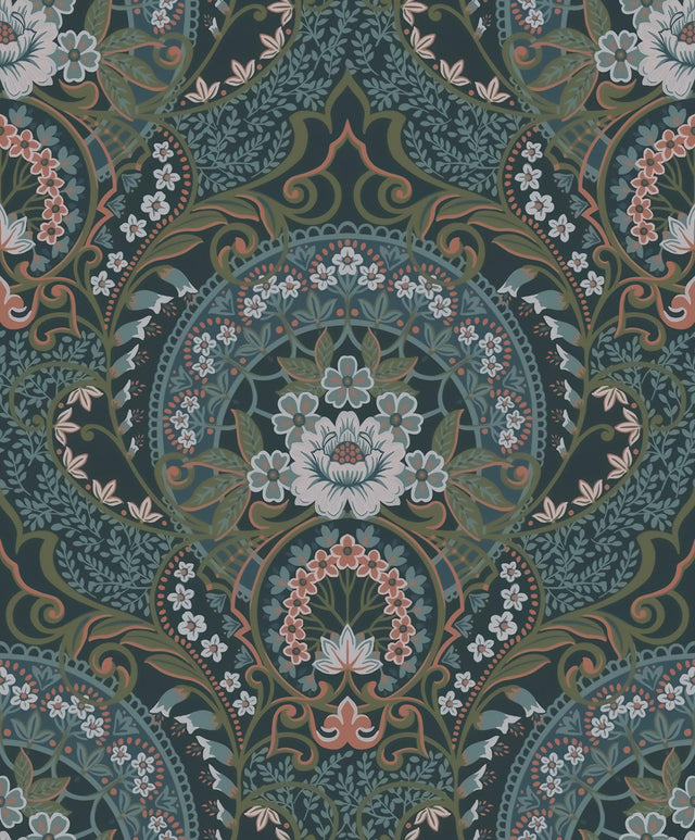 Brewster Home Fashions Nasrin Blueberry Damask Wallpaper