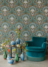 Brewster Home Fashions Nasrin Blueberry Damask Wallpaper