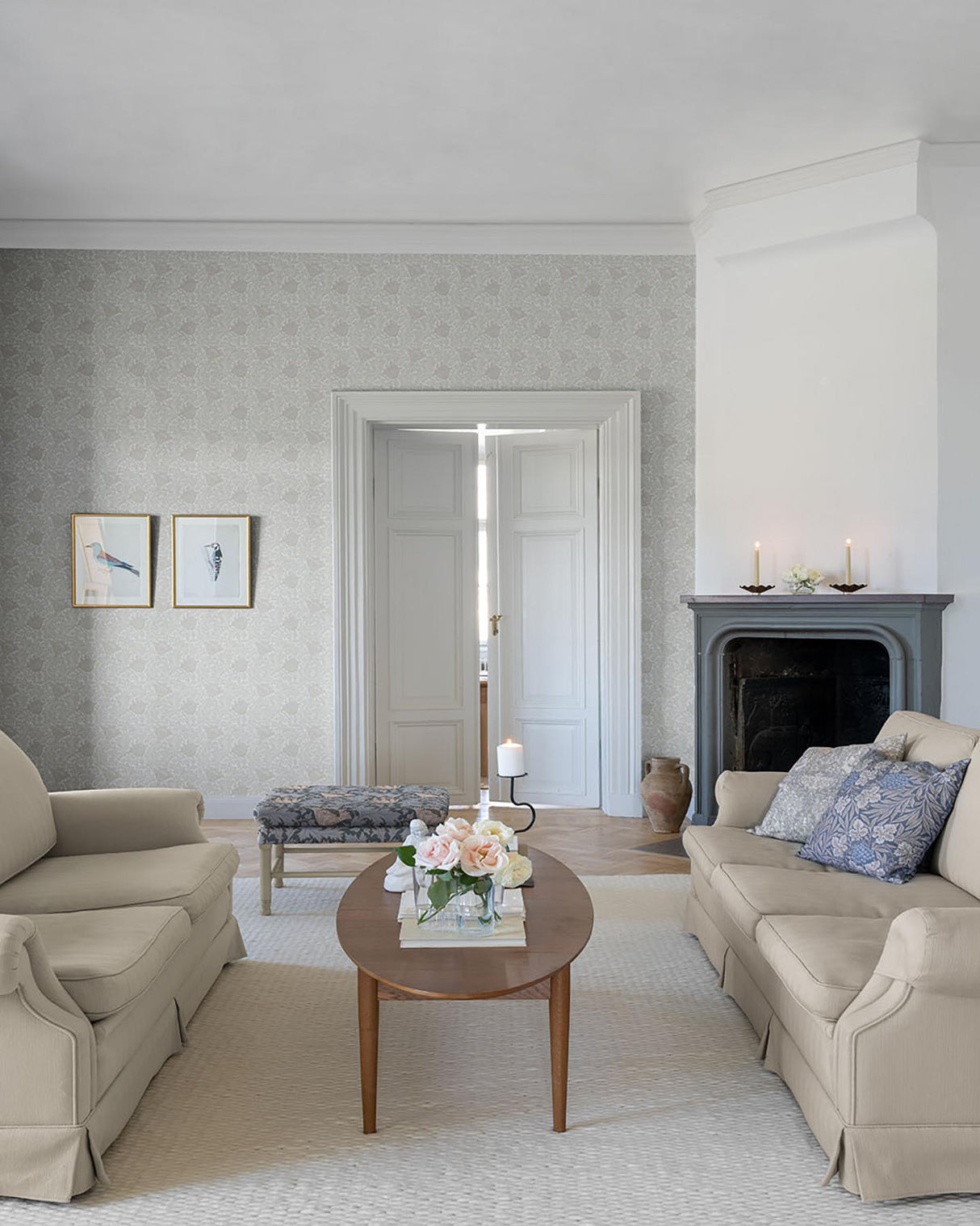 A-Street Prints Flowers Dove Wallpaper