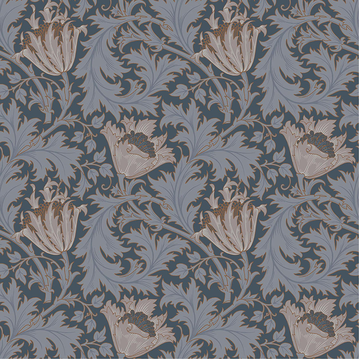 A-Street Prints Flowers Dark Blue Wallpaper