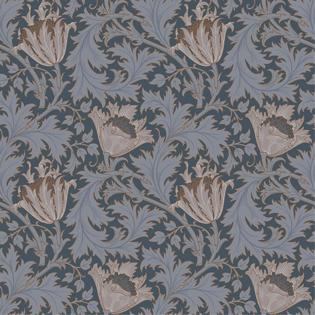 A-Street Prints Flowers Dark Blue Wallpaper