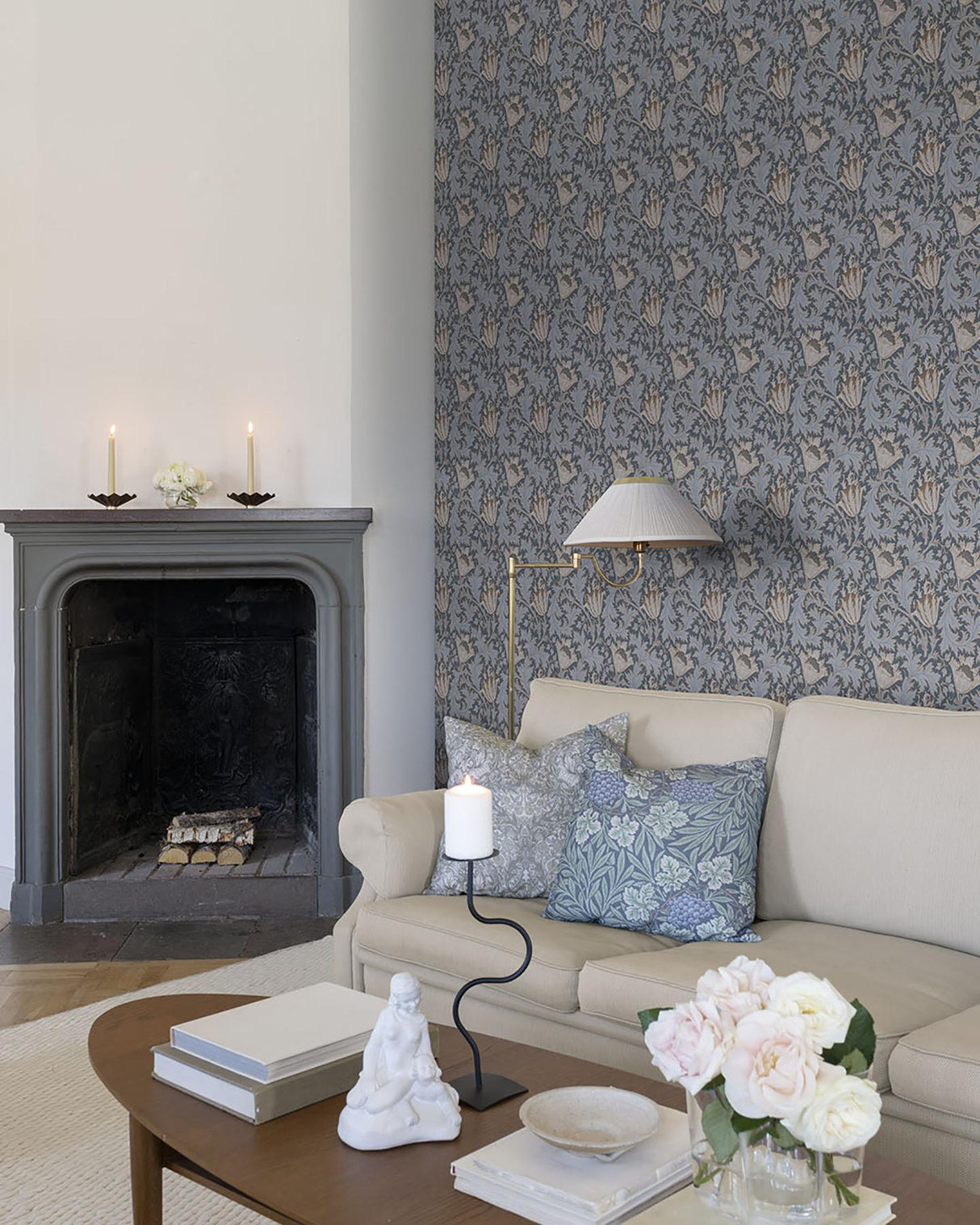 A-Street Prints Flowers Dark Blue Wallpaper