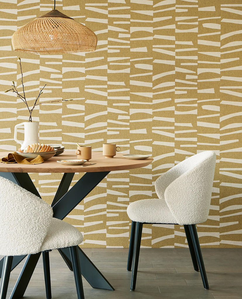 Brewster Home Fashions Ode Mustard Staggered Stripes Wallpaper