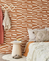 Brewster Home Fashions Ode Rust Staggered Stripes Wallpaper
