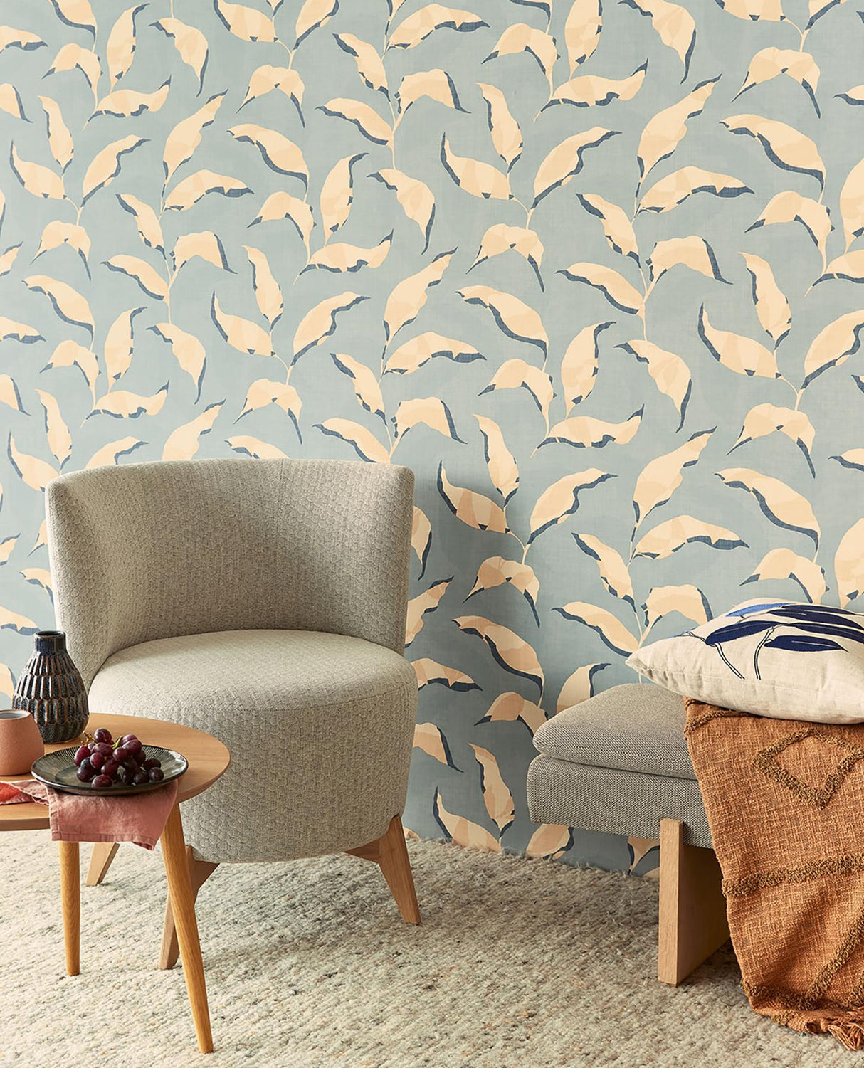 Brewster Home Fashions Callista Blue Leaves Wallpaper