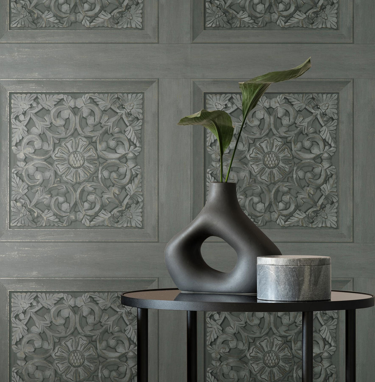 Brewster Home Fashions Albie Dark Grey Carved Panel Wallpaper
